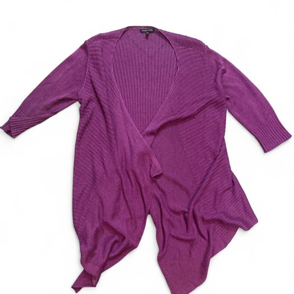Eileen Fisher Purple Linen Silk Waterfall Cardigan Size Small Asymmetrical